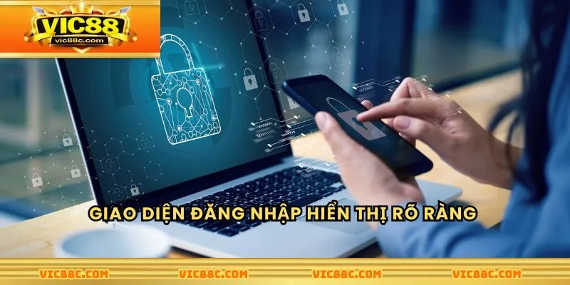 Giao diện đăng nhập trên máy tính và điện thoại hiển thị nút đăng nhập rõ ràng và dễ thao tác.